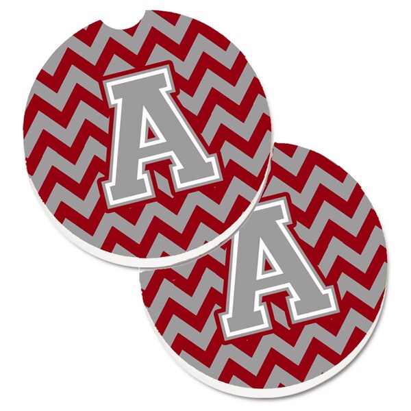 Carolines Treasures Letter A Chevron Crimson and Grey Set of 2 Cup Holder Car Coaster CJ1043-ACARC - main
